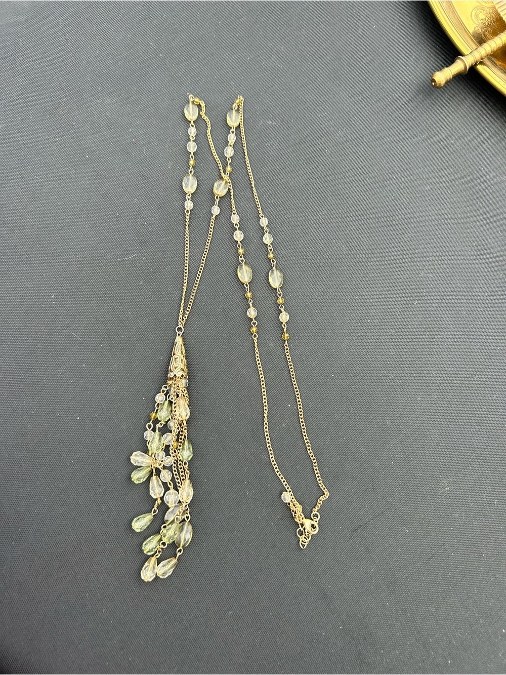4-$100 Gold-Tone Green Bead Tassel Necklace - Unbranded